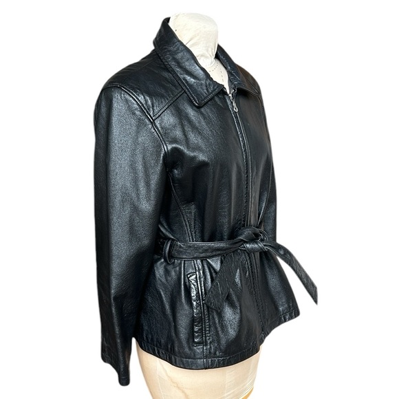 Vintage Wilsons The Leather Experts Leather Jacket Belted Black L - Picture 8 of 14